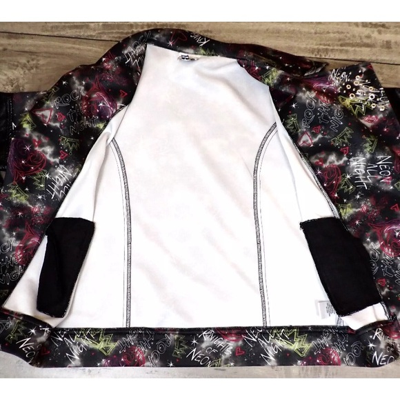 Disney Girls Moto Jacket D Signed Zip Knights of Neon Multicolor Size L 14-16 - Picture 5 of 12